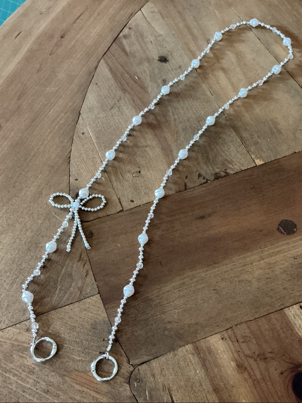 Replacement Bag Strap Pearl, Silver and Clear Beads.